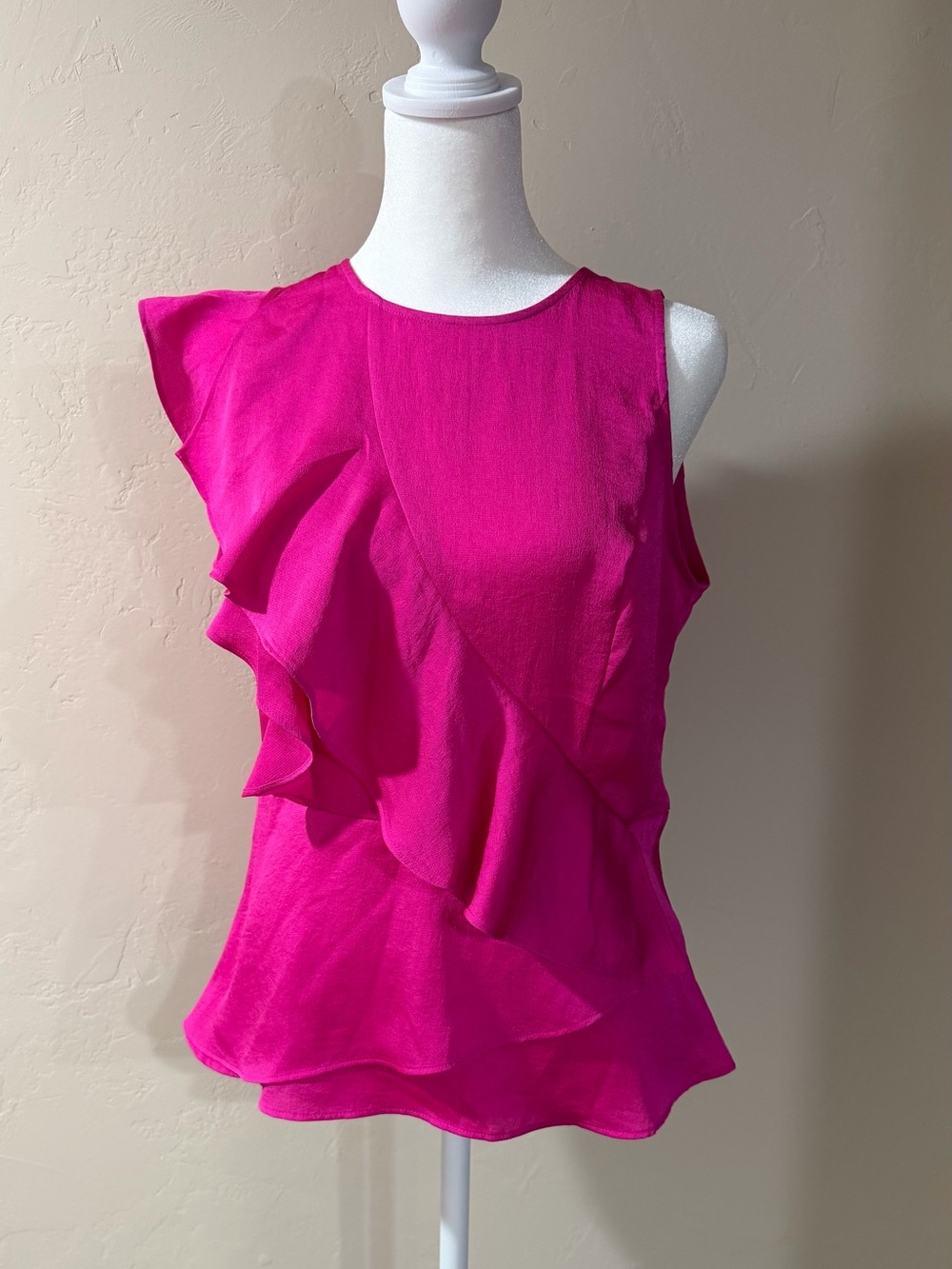 Express Hot Pink Ruffle Asymmetrical Top (NWT)
